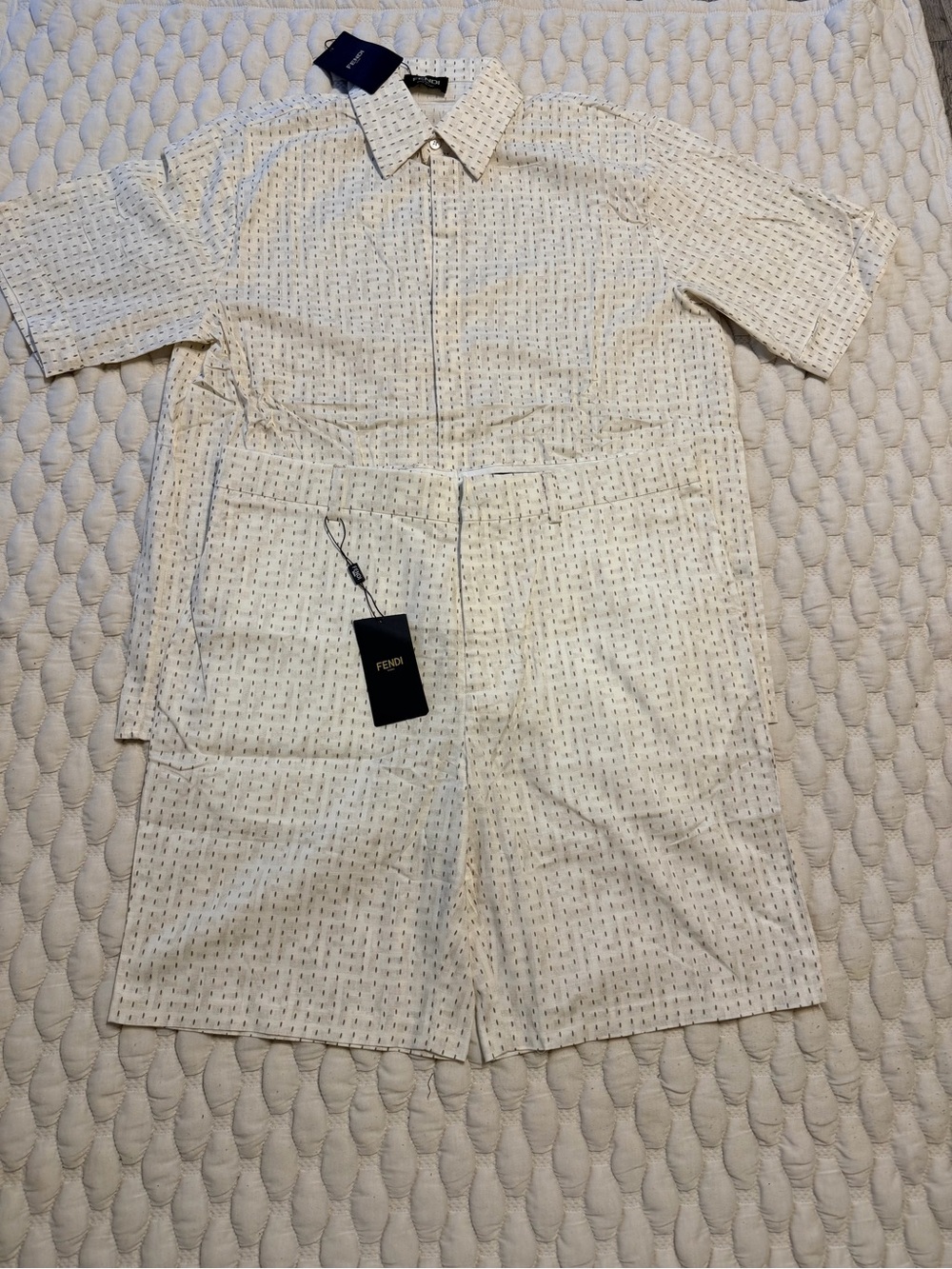 Fendi Men’s Off-White Patterned Flat-Front Shorts